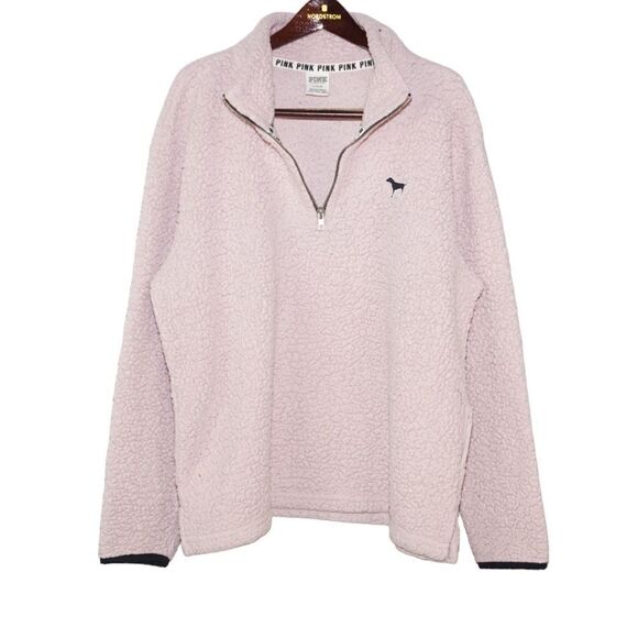 PINK Victoria's Secret Light Pink Sherpa Pullover, Medium - Picture 1 of 4